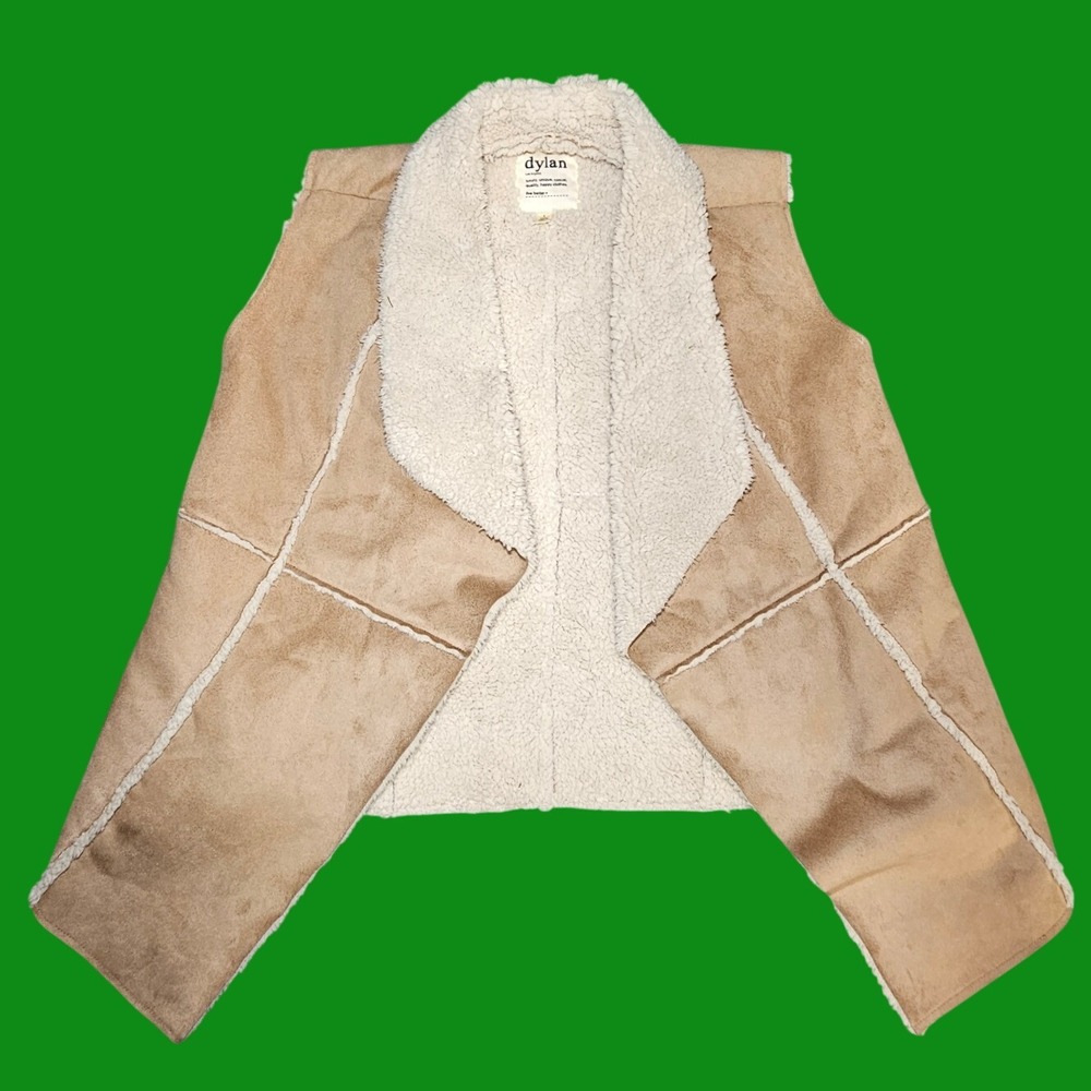 Dylan by True Grit Womens Faux Suede Shearling Vest Tan Open Front 51W81BFS L